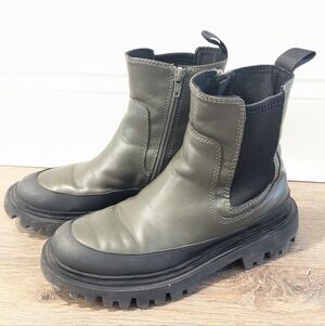 ZARA CHELSEA BOOTS Chunky Khaki  Olive Green Ankle Boots platform Lug Soles US6